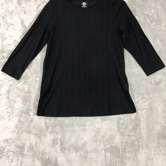 Bobeau Women's Medium Black Wide Rib Knit Top Crew Neck 3/4 Sleeve Side Slit - Picture 6 of 10